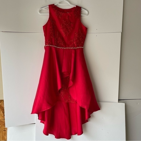 Tween Diva Kids Big Girls Sz 16 Red Lace High Low Formal Special Occasion Dress - Picture 14 of 16